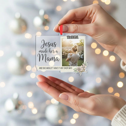 Personalized Acrylic Photo Christmas Ornament, Religious Verse Jesus Made Her a Mama