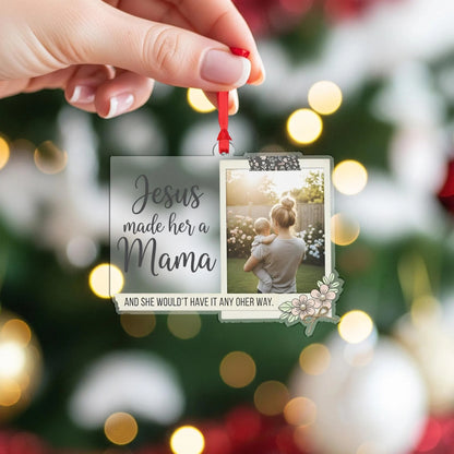Personalized Acrylic Photo Christmas Ornament, Religious Verse Jesus Made Her a Mama