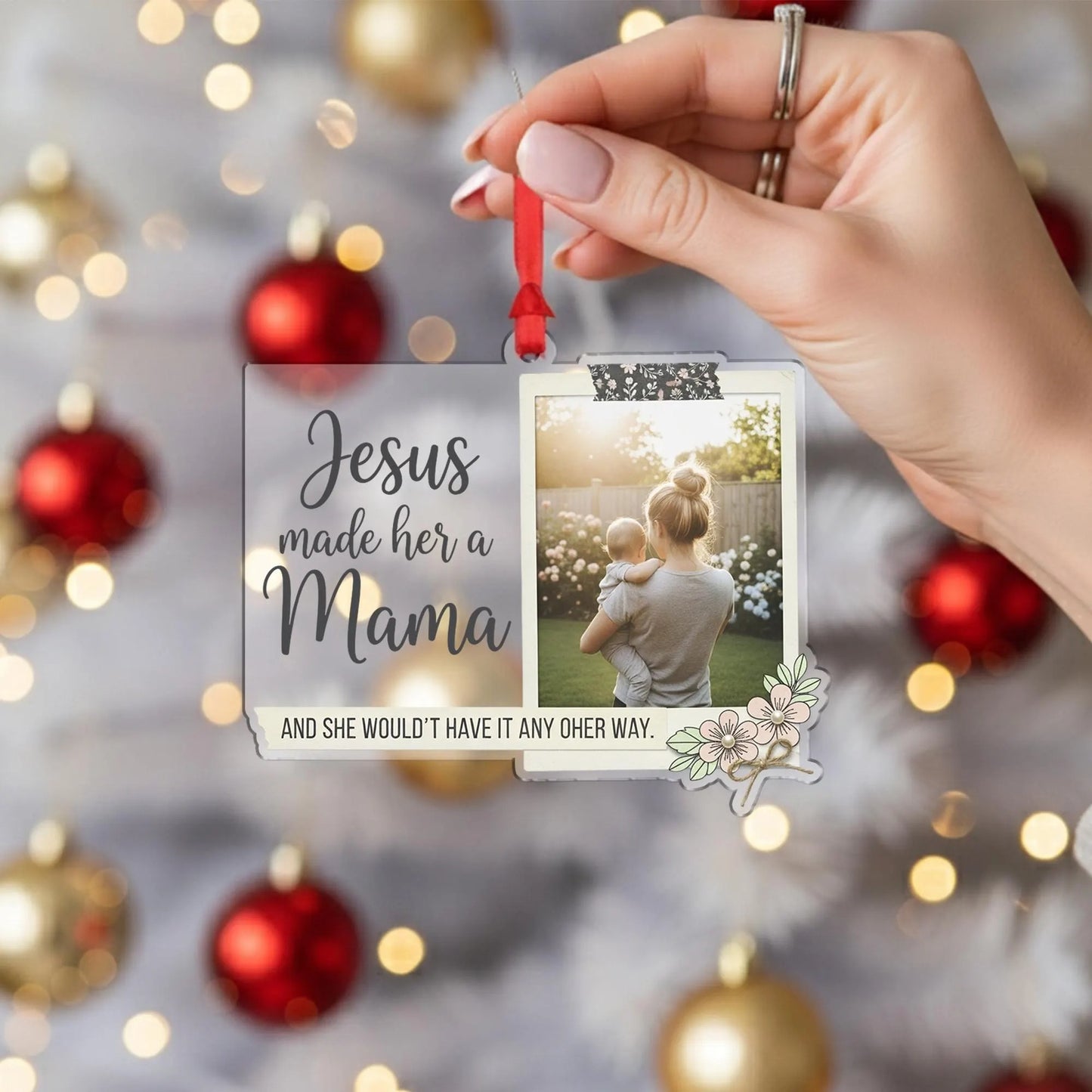 Personalized Acrylic Photo Christmas Ornament, Religious Verse Jesus Made Her a Mama