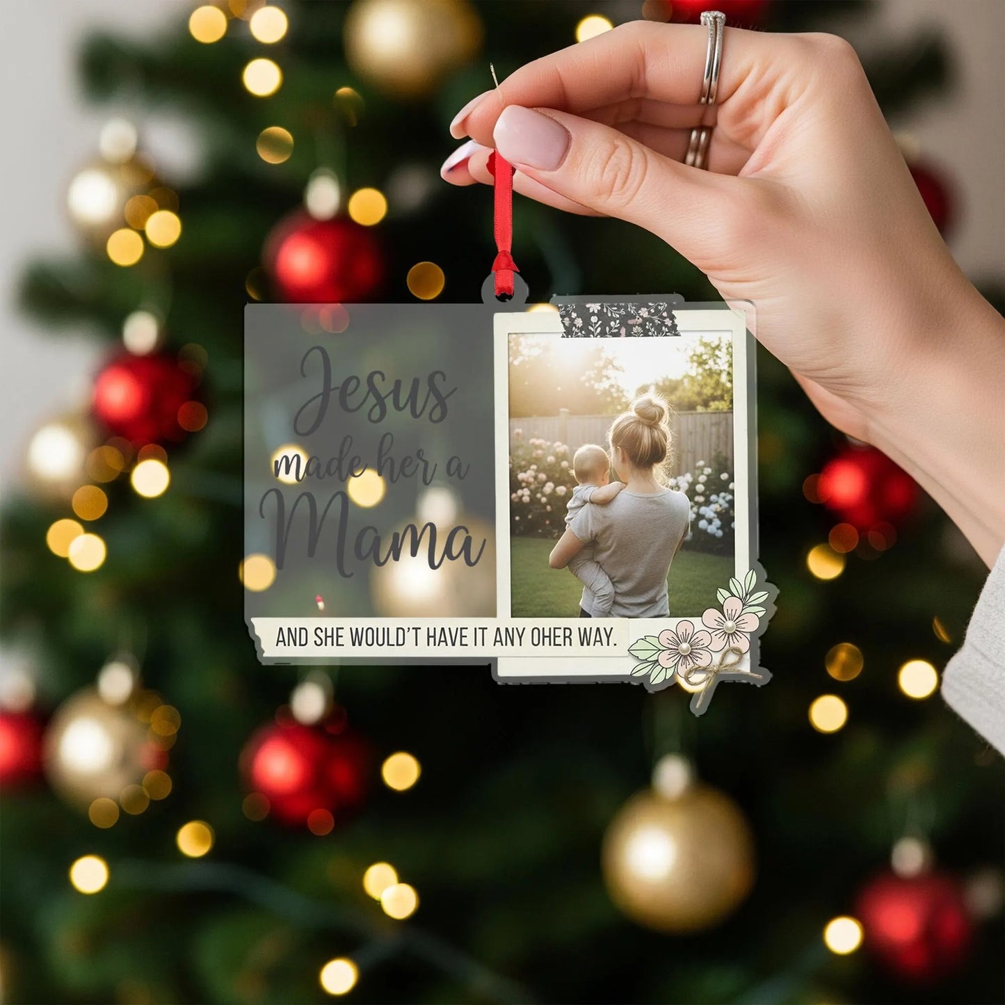 Personalized Acrylic Photo Christmas Ornament, Religious Verse Jesus Made Her a Mama