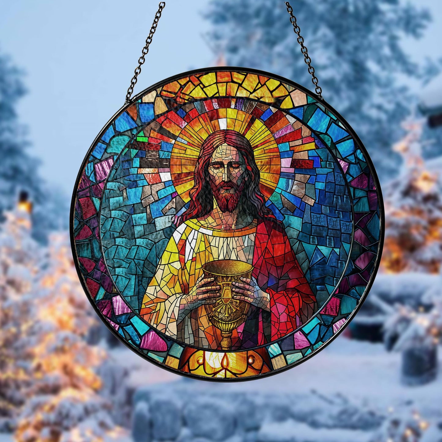 Jesus Christ Stained Glass Suncatcher, Christian Glass Windows Hanging
