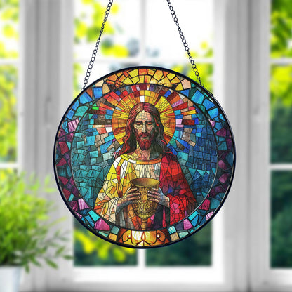 Jesus Christ Stained Glass Suncatcher, Christian Glass Windows Hanging
