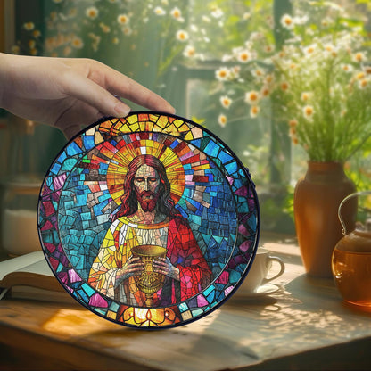 Jesus Christ Stained Glass Suncatcher, Christian Glass Windows Hanging