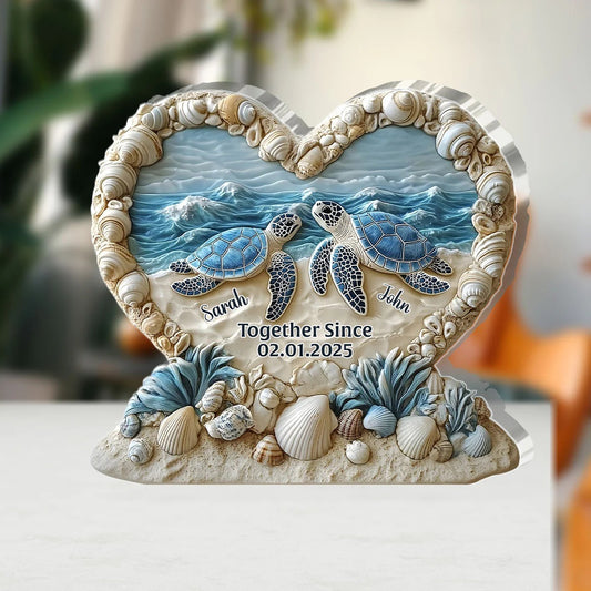 Forever By The Sea - Personalized Turtle Couple Shaped Acrylic Plaque