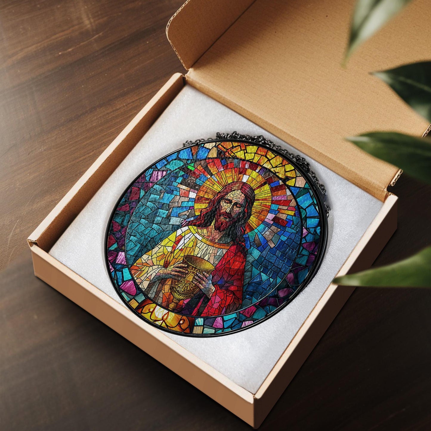 Jesus Christ Stained Glass Suncatcher, Christian Glass Windows Hanging