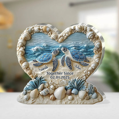 Forever By The Sea - Personalized Turtle Couple Shaped Acrylic Plaque