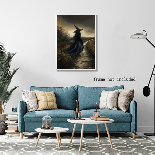 Vintage Witchy Wall Art ,Witch Canvas, Witch Halloween Poster, Wall Decor