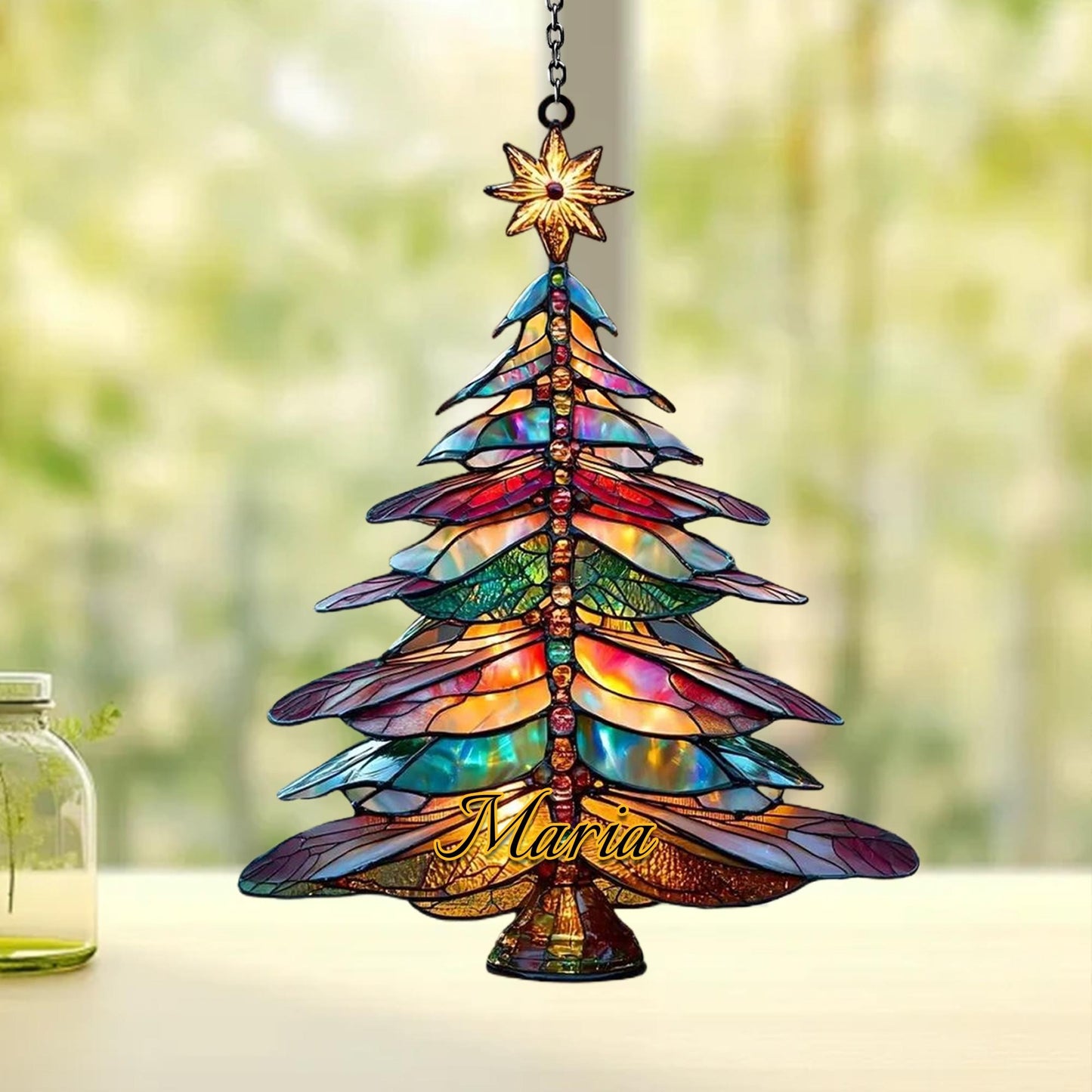 Festive Dragonfly Christmas Tree Acrylic Suncatcher,beautiful Hanging Ornament for Windows