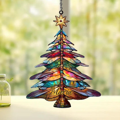 Festive Dragonfly Christmas Tree Acrylic Suncatcher,beautiful Hanging Ornament for Windows