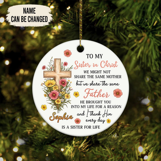 Bible Verse Ornament, Personalized Christian Christmas Gift, Circle Ceramic Ornament