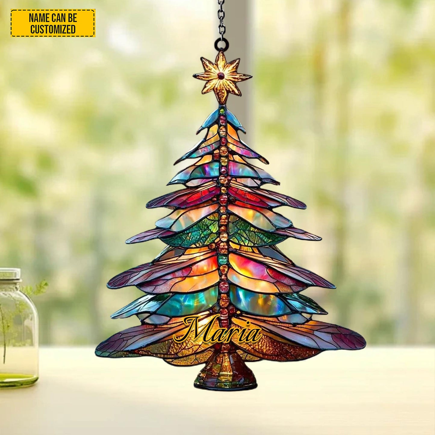 Festive Dragonfly Christmas Tree Acrylic Suncatcher,beautiful Hanging Ornament for Windows
