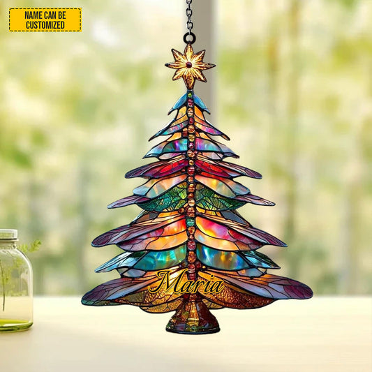 Festive Dragonfly Christmas Tree Acrylic Suncatcher,beautiful Hanging Ornament for Windows