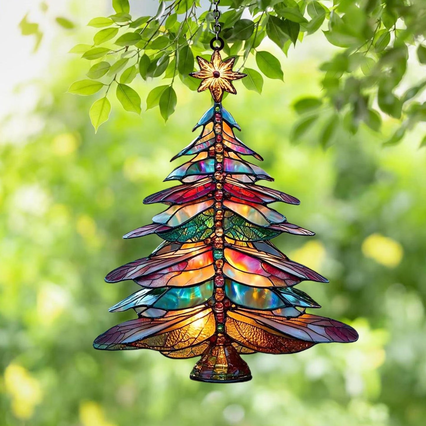 Festive Dragonfly Christmas Tree Acrylic Suncatcher,beautiful Hanging Ornament for Windows