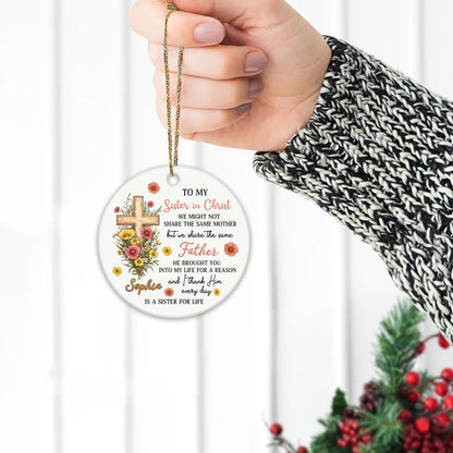 Bible Verse Ornament, Personalized Christian Christmas Gift, Circle Ceramic Ornament