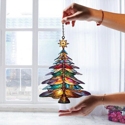 Festive Dragonfly Christmas Tree Acrylic Suncatcher,beautiful Hanging Ornament for Windows