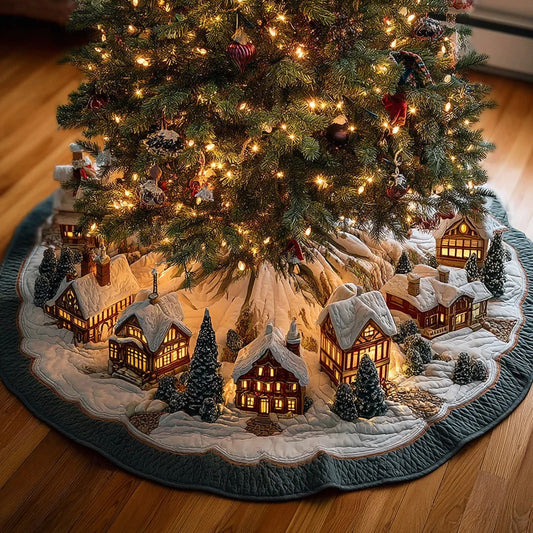 Christmas Village Hearth Glow Quilted Christmas Tree Skirt