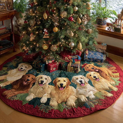 Golden Retriever Delight Quilted Christmas Tree Skirt