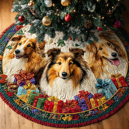 Shetland Sheepdogs Charm Christmas Quilted Tree Skirt