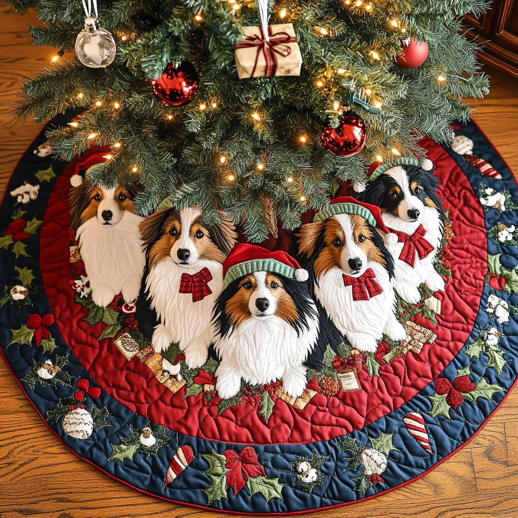 Shetland Sheepdogs Harmony Christmas Quilted Tree Skirt