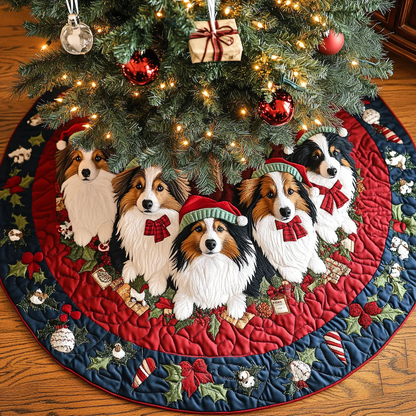 Shetland Sheepdogs Harmony Christmas Quilted Tree Skirt