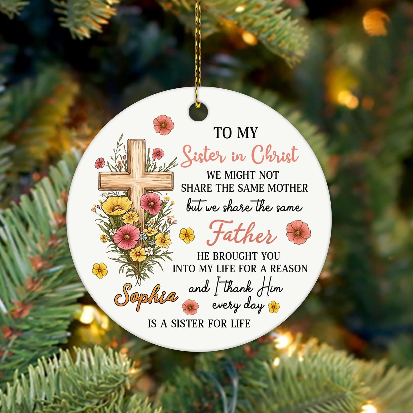 Bible Verse Ornament, Personalized Christian Christmas Gift, Circle Ceramic Ornament