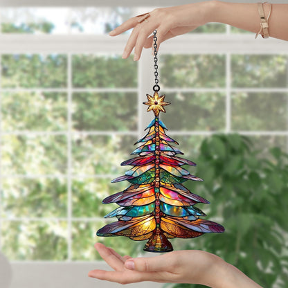 Festive Dragonfly Christmas Tree Acrylic Suncatcher,beautiful Hanging Ornament for Windows