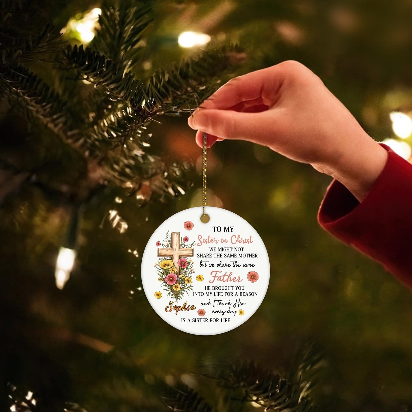 Bible Verse Ornament, Personalized Christian Christmas Gift, Circle Ceramic Ornament