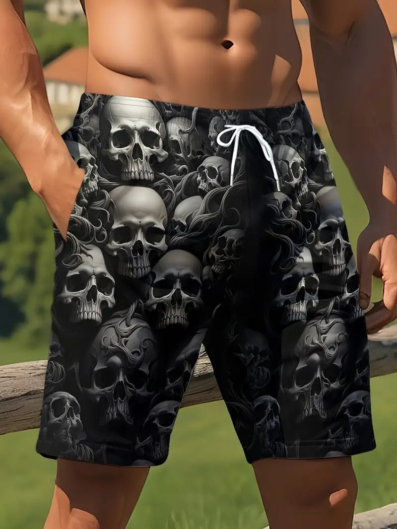 Summer New 3D Skull Print Men's - Beach Short Quick Dry