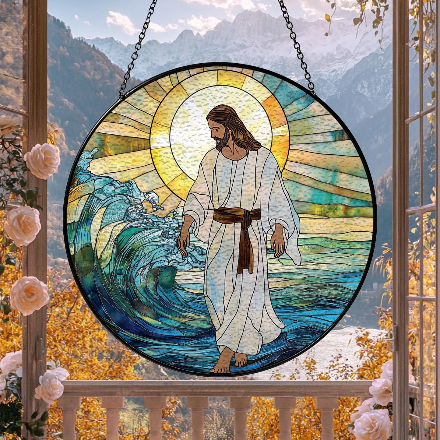Jesus Christ Suncatcher, Christian Stained Glass