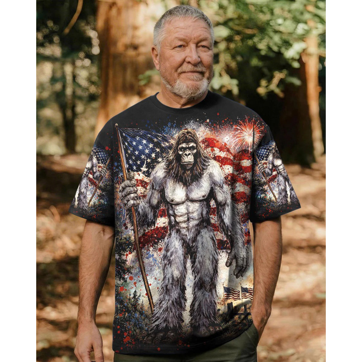 BIGFOOT FIREWORK STARS AND STRIPES ALL OVER PRINT SHIRT