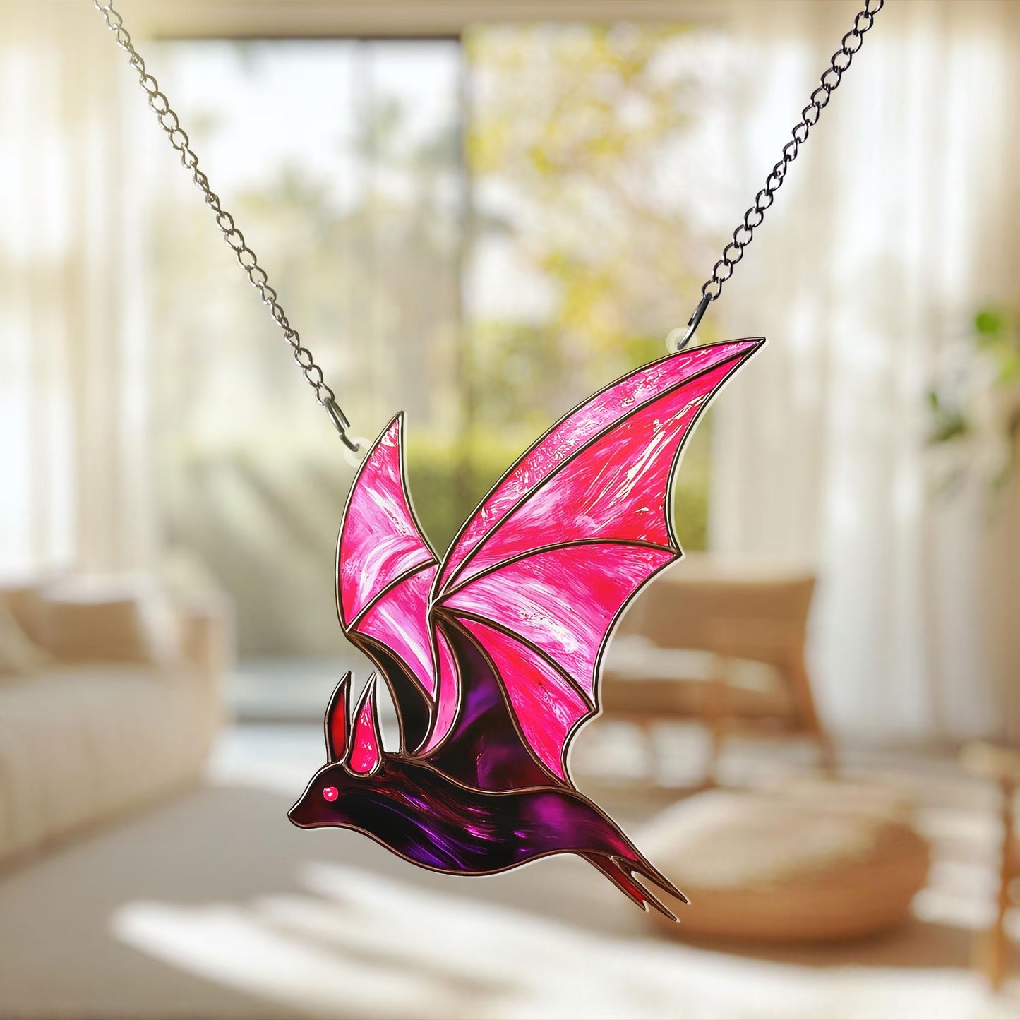 Pink Bat Acrylic Window Suncatcher