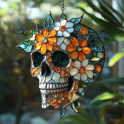Floral Sugar Skull Acrylic Window Hanging, Acrylic Window Hanging
