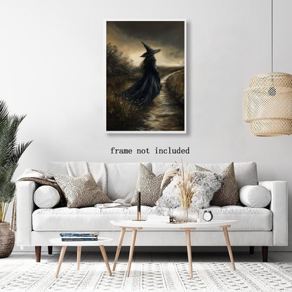 Vintage Witchy Wall Art ,Witch Canvas, Witch Halloween Poster, Wall Decor