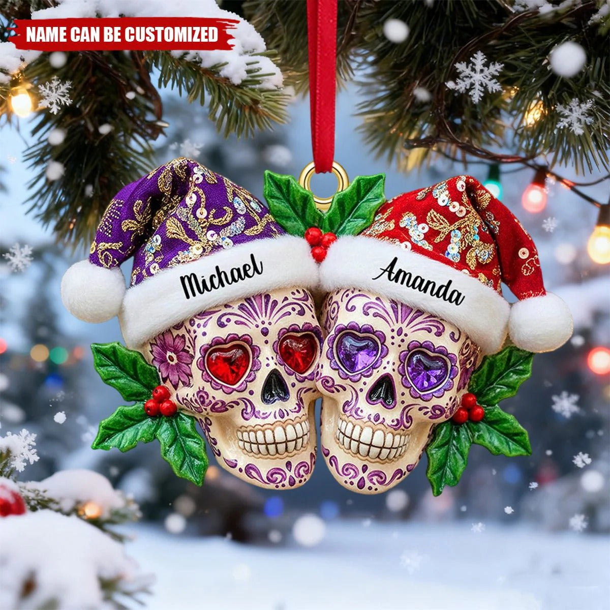 Skull Couple Christmas Ornament - Personalized Gifts For Couple