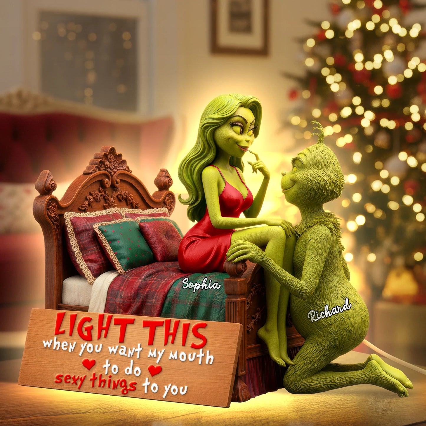 Cheeky Green Monster Couple Acrylic Light Box, Personalized Gift For Couples