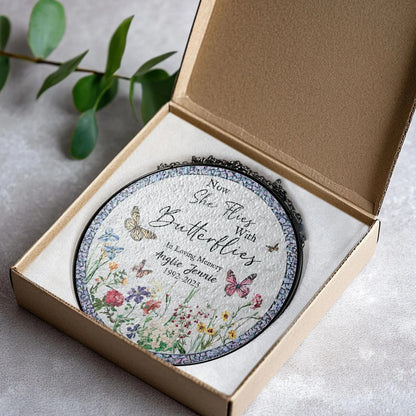 Now She Flies With Butterflies Memorial Stained Glass Suncatcher