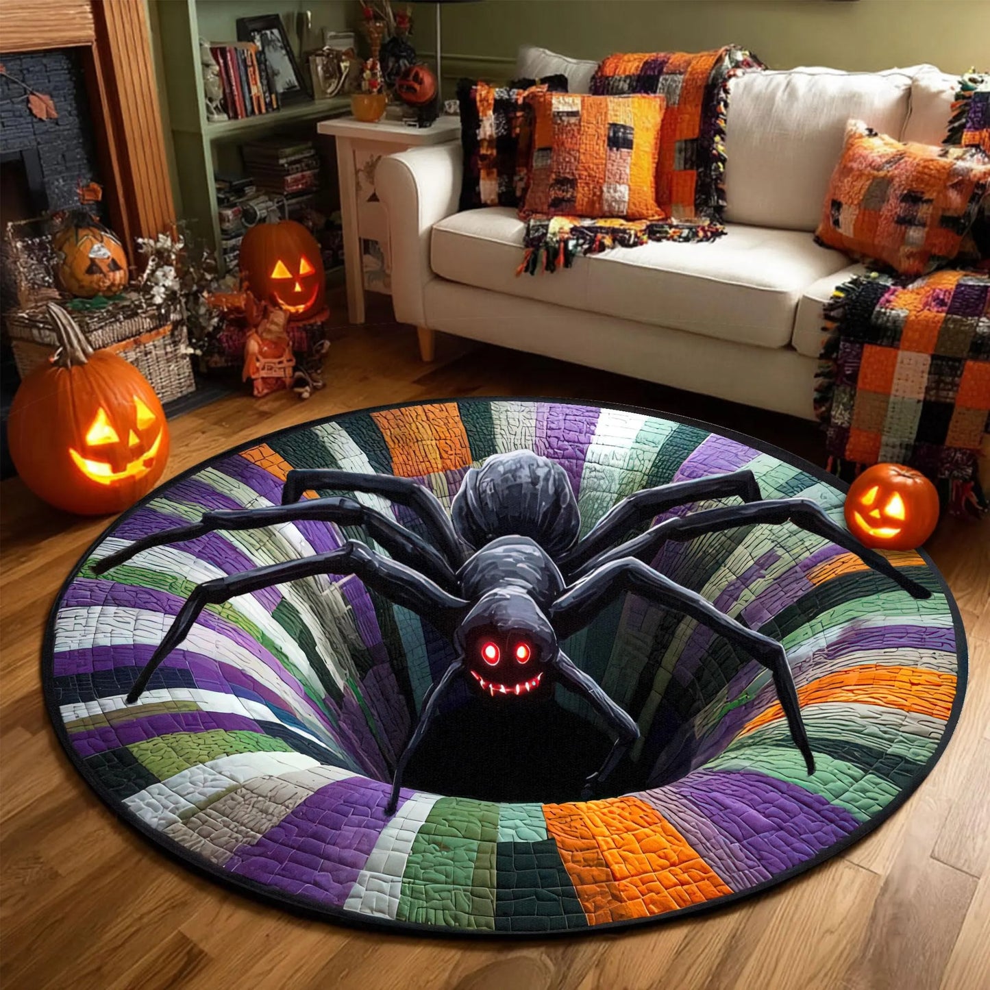 Halloween Spider Faux Quilted Round Mat