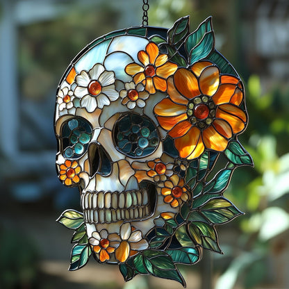 Floral Sugar Skull Acrylic Window Hanging, Acrylic Window Hanging
