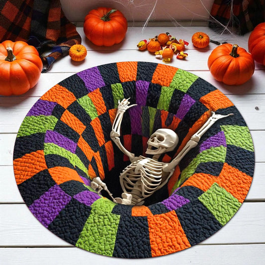 Halloween Skeleton Faux Quilted Round Mat