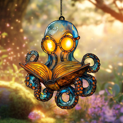 Reading Octopus Acrylic Suncatcher, Acrylic Suncatcher Window