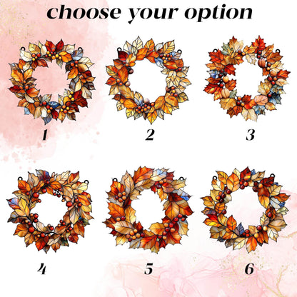 Fall Leaves Wreath Acrylic Window Hanging, Acrylic Window Hanging
