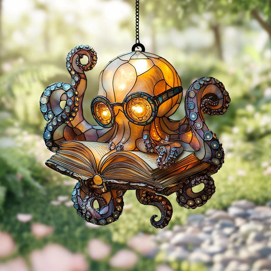 Reading Octopus Acrylic Suncatcher, Acrylic Suncatcher Window