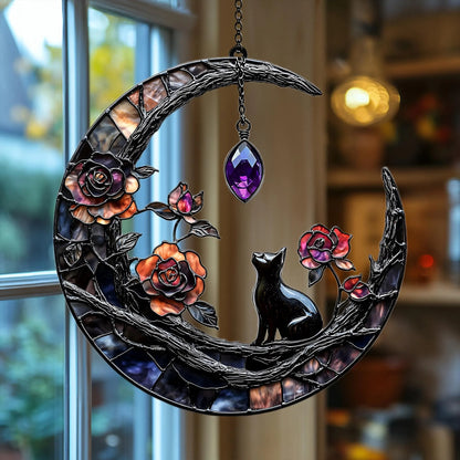 Mystical Moon Black Cat Acrylic Window, Acrylic Window Hanging