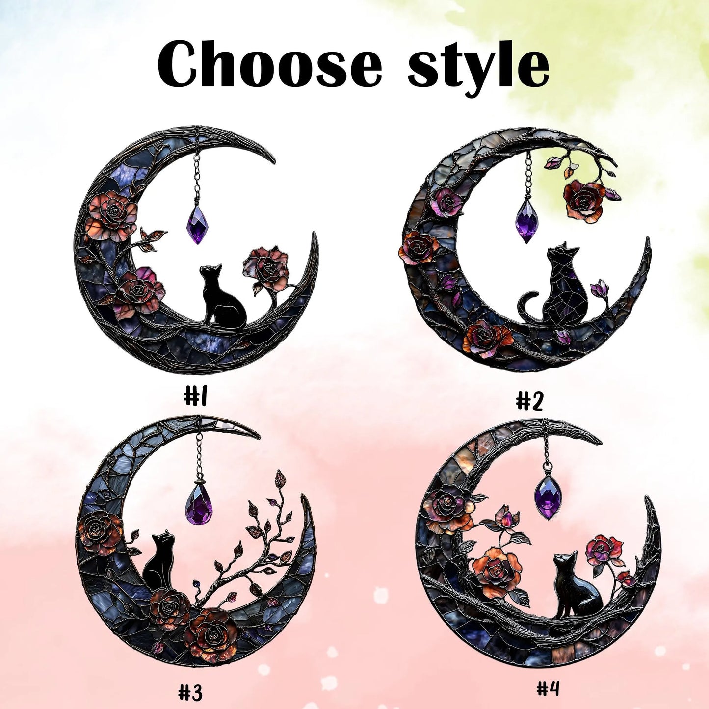 Mystical Moon Black Cat Acrylic Window, Acrylic Window Hanging