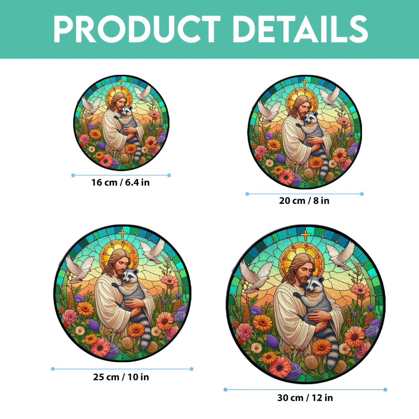 Jesus Hugging Raccoon Stained Glass Suncatcher