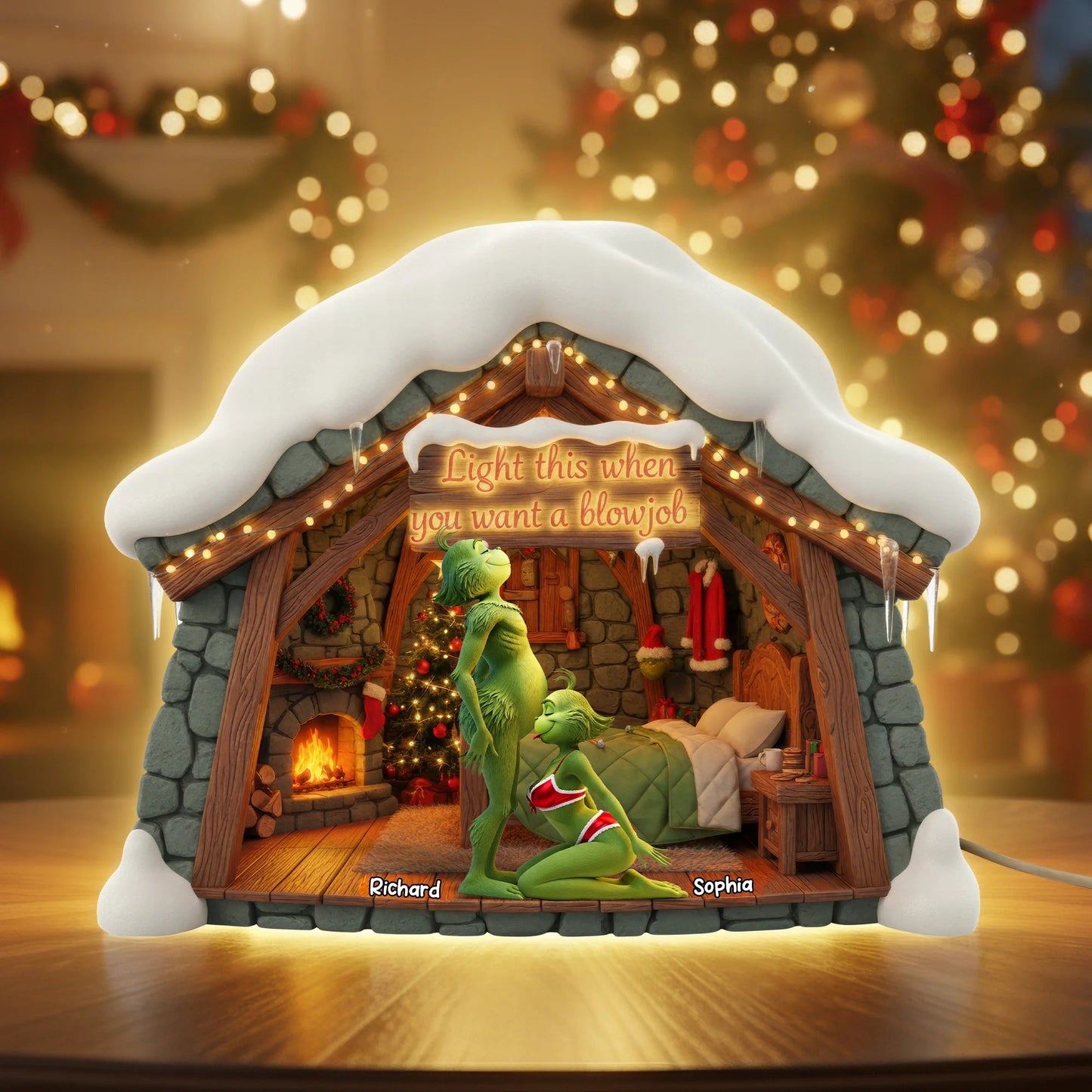 Naughty Green Custom Shape Acrylic Light Box - Personalized Gift For Couples