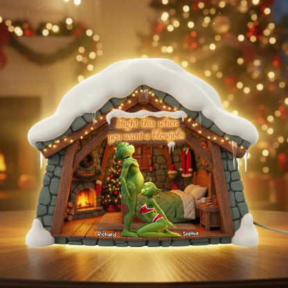 Naughty Green Custom Shape Acrylic Light Box - Personalized Gift For Couples