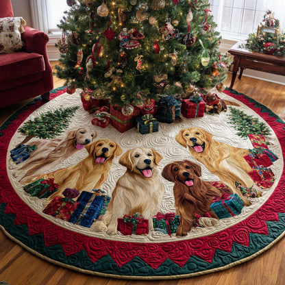 Golden Retriever Glow Quilted Christmas Tree Skirt