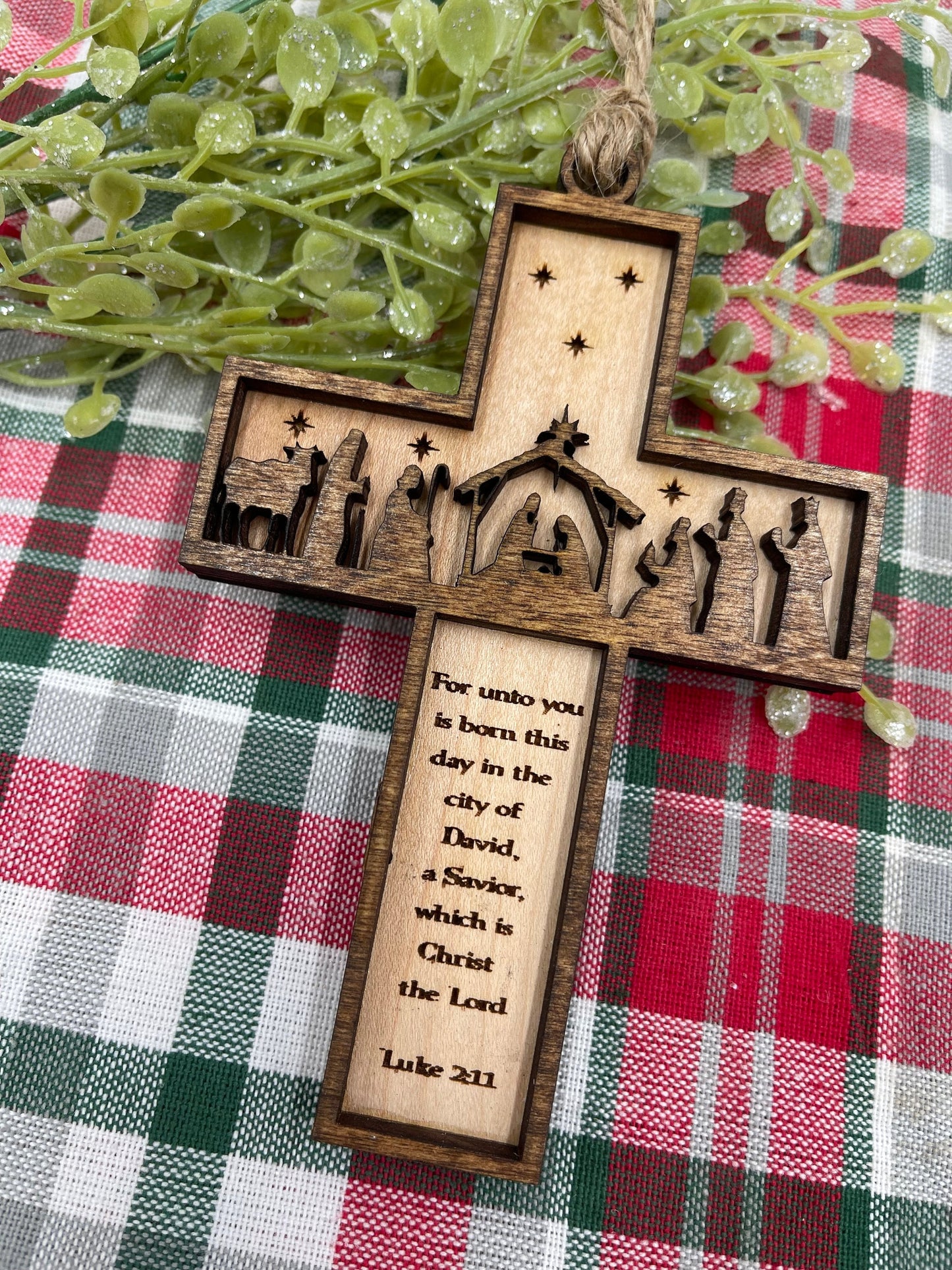 Nativity Cross Scripture Ornament
