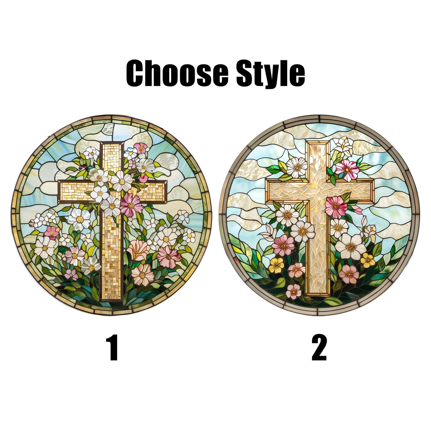 Christian Cross Wildflower Stained Glass Suncatcher